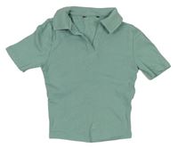 Zelenošedé rebrované crop tričko s golierikom New Look