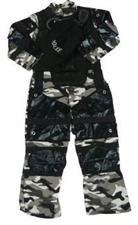 Kostým - Černo-šedo-bílý army plátěný overal + černá kšiltovka + pouta + vysílačka - policista