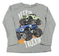 Šedé melírované triko s monster truck