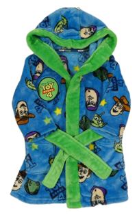 Modro-zelený chlupatý župan s Toy Story a kapucí Miniclub