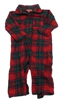 Červeno-zelená kockovaná flanelová košeľová kombinéza