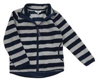 Tmavomodro-šedá pruhovaná fleecová propínací mikina 