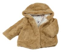 Béžová kožešinová zateplená bunda s kapucí 