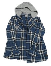 Tmavomodro-bielo-čierna kockovaná košeľa s kapucňou Cubus