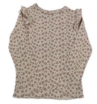 Svetloružové rebrované tričko so vzorom a volánikmi F&F