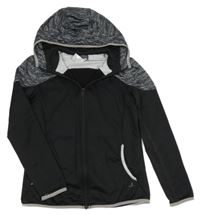 Černo-šedá melírovaná sportovní propínací funkční mikina s kapucí Decathlon 