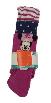 Nové - 3x punčocháče - Růžové s Minnií + tmavomodré s puntíky + růžovo-bílé pruhované 