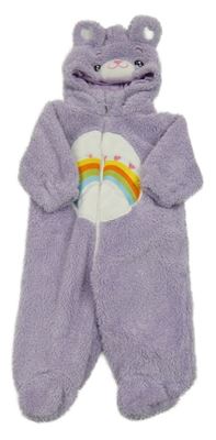 Levandulová chlupatá kombinéza s kapucí - medvěd