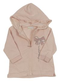 Svetloružová prepínaci mikina s medvedíkom a kapucňou