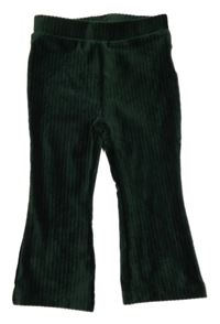 Tmavozelené zamatové rebrované nohavice