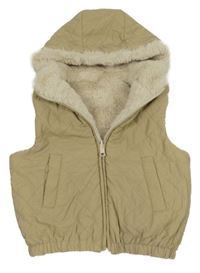 Béžová šusťáková prošívaná zateplená oboustranná vesta s kapucí Zara