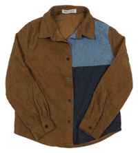 Hnědo-modrá manšestrová košile Shein