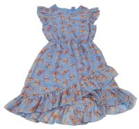 Modré šifonové vrstvené šaty s motýly Kiki&Koko