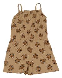 Béžový bavlněný kraťasový overal s leopardy H&M