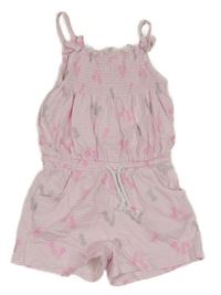 Bielo-ružový pruhovaný letný overal s ananásmi F&F