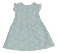 Svetlomodré plátenné šaty s kvietkami