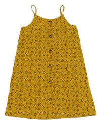 Okrové kvetované ľahké šaty s gombíky Primark