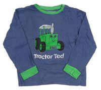 Tmavomodro-zelené pyžamové tričko s traktorom