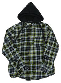 Světlemodro-čierno-limetková kockovaná košeľa s odopínacíá kapucňou zn. Pepe Jeans