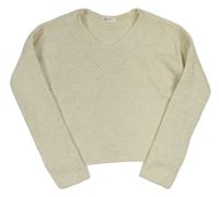 Smotanový melírovaný rebrovaný vlnený oversize crop sveter H&M