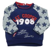 Tmavomodro-sivá mikina s číslom a logom a vreckom a hviezdičkami Lee Cooper