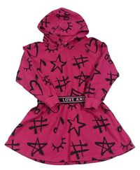 Tmavoružové teplákové šaty s obrázkami a kapucňou Club Pink