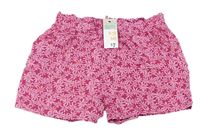 Malinovo-ružové kvetované mačkané paper bag kraťasy PRIMARK