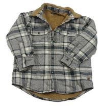 Sivo-tmavomodro-bielo-béžová kockovaná vzorovaná melírovaná zateplená košeľová bunda zn. Next