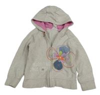 Béžová melírovaná propínací mikina s květem a kapucí Next