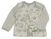 Nové - bielo-sivé tričko s Pú a Prasátkem a\ hviezdičkami a pruhmi George