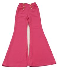 Tmavoružové vzorované zvonové nohavice s gombíky SHEIN