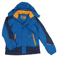 Petrolejovo-tmavomodrá šusťáková funkční jarní bunda s odepínací kapucí crane