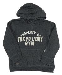 Tmavomodrá melírovaná mikina s logom a vreckom a kapucňou TOKYO LAUNDRY