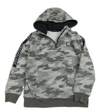 Šedá army melírovaná mikina s nášivkou a pruhem s nápisy a kapucí George