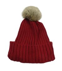 Červená žebrovaná čepice s bambulí H&M