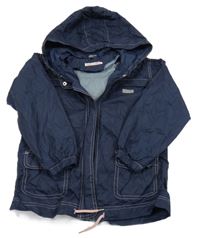 Tmavomodrá kostkovaná šusťáková nepromokavá bunda se srdíčky a kapucí Adams