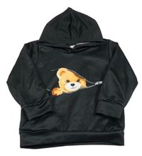 Čierna mikina s medvedíkom a kapucňou