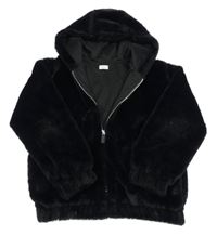 Čierna kožušinová podšitá bunda s kapucňou F&F