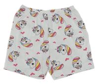 Biele kraťasy s jednorožcami a srdiečkami Kids