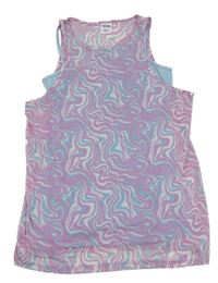 Ružovo-světlemodro-biely batikovaný sieťovaný top Y.F.K.