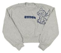 Svetlosivá melírovaná oversize crop mikina so Stitchem PRIMARK