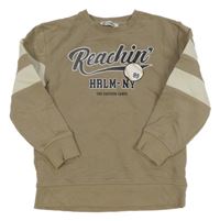 Hnedošedé á mikina s nápismi a míčkem a pruhmi C&A