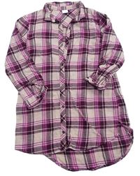 Pudrovo-fialovo-fuchsiové kockované košeľové šaty Next