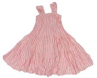 Ružovo-fialovo-neónově ružové pruhované plátenné šaty Zara