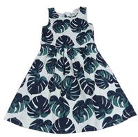 Bílo-tmavozeleno-černé šaty s listy H&M