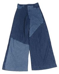 Modré elastické wide leg kalhoty riflového vzhledu H&M