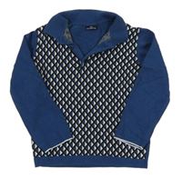 Tmavomodro-čierno-biely károvaný polo sveter Next
