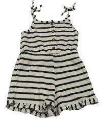 Béžovo-tmavomodrý pruhovaný kraťasový overal zn. River Island