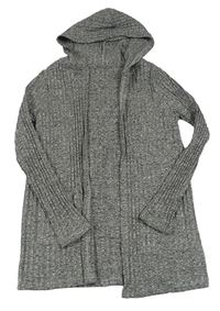 Sivý melírovaný rebrovaný úpletový cardigan s kapucňou zn. C&A