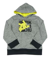 Šedá melírovaná mikina s Pikachu a kapucí